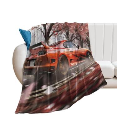 Imagem de HouLaiZhe Cobertor de flanela super macio JDM carro Sup esportes flores de cerejeira cobertores leves refrescantes para sofá-cama cadeira sofá carro viagem ao ar livre leve quente 152 x 203 cm