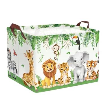 Imagem de HUUMONSS Cesto de lavanderia com animais selvagens, grande, desenho animado, zoológico, dobrável, organizador para pais, caixotes de roupas de brinquedo para quarto, banheiro, leão, 36L