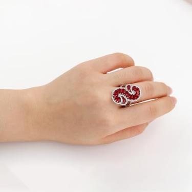 Imagem de Anel de coquetel de cor rubi com zircônia vermelha brilhante, joias de festa elegantes, acessórios glamorosos da moda, presentes românticos para a noite, anéis ousados de declaração de moda YC6603