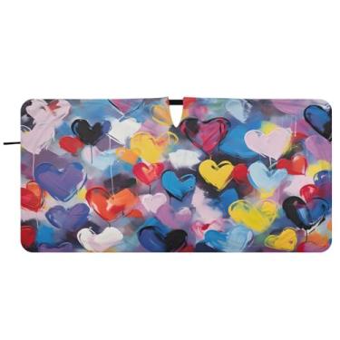 Imagem de CEBUGI Para-brisa de carro dobrável sombra de sol aquarela corações janela de carro guarda-sol dianteiro para-brisa para-sol para acessórios de carro legal bloqueador solar refletivo de carro, M