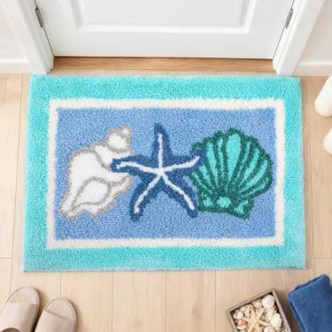 Imagem de Boao Tapete de banheiro de praia costeira concha estrela do mar tapete de banho pequeno macio macio absorvente tapete de banho antiderrapante lavável para casa de banho, interior, exterior, entrada