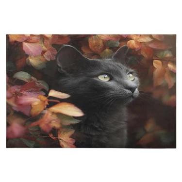 Imagem de CEBUGI Tapete de área de 60 x 90 cm, macio, lavável, antiderrapante, com suporte de borracha, outono, gatos, para sala de estar, quarto, decoração de casa