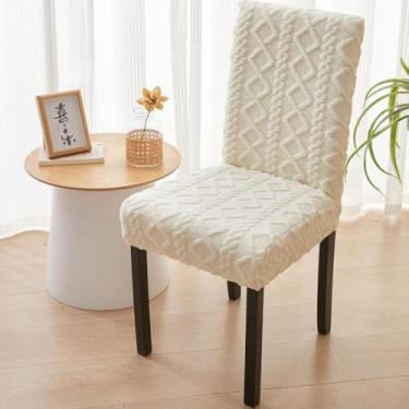 Imagem de Capa de cadeira elástica universal, protetor de cadeira lavável removível, elástico antiderrapante, uso versátil, para sala de jantar, escritório, decoração de casa, sala de estar - branco bege |
