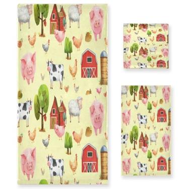 Imagem de xigua Conjunto de toalhas de banheiro de vacas de fazenda absorvente toalha de banho macia de 3 peças toalha de mão toalhas decorativas para banheiro, academia, hotel, praia, piscina