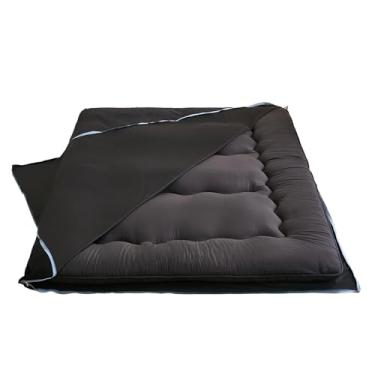 Imagem de Zelladorra Capa de colchão futon, capa de colchão japonesa de pelúcia com zíper, lavável na máquina (preto, solteiro)