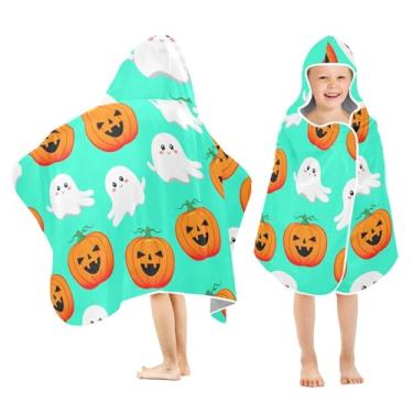 Imagem de Burbuja Toalha de banho com capuz de abóbora de Halloween para crianças, toalha de praia de pelúcia macia absorvente para meninas e meninos 3-10 anos, 61 x 127 cm