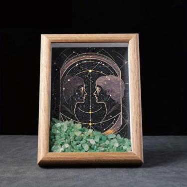 Imagem de Moldura de cristal natural com 12 signos do zodíaco, 12 signos do zodíaco, céu noturno ou decoração de parede, meditação Yoga Reiki presente de aniversário - Gêmeos - Aventurina verde