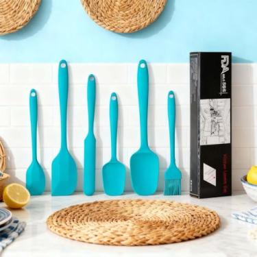 Imagem de Conjunto de 6 espátulas de silicone para assar, utensílios de cozinha resistentes ao calor com design antiaderente, ferramentas de cozinha e mistura em azul para uso na cozinha