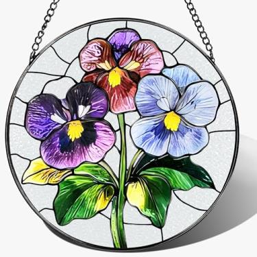 Imagem de Pendurado em vitral, enfeite de captador de sol de flor de nascimento de 20 cm, apanhadores de sol para janelas, decoração de casa e Natal, dia das mães, aniversário, presente para mulheres, presentes