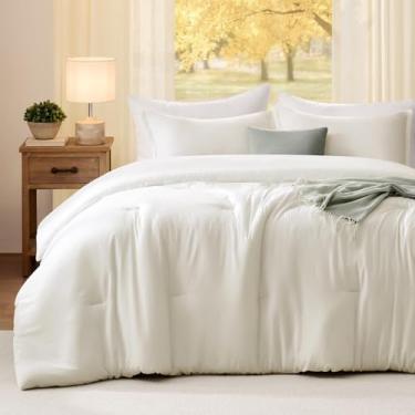 Imagem de Quataly Conjunto de edredom King extragrande, bege, 3 peças, macio, leve e respirável, tamanho king size grande (120" × 98" edredom e 2 fronhas)