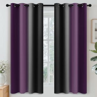 Imagem de Yakamok Cortinas blecaute ombré roxo e preto para quarto, cortinas de escurecimento de quarto gradiente, cortinas de janela com isolamento térmico com ilhós/cortina para sala de estar, 132 x 163 cm, 2