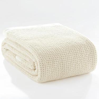 Imagem de PHF Cobertor waffle 100% algodão lavado com pedra, textura colmeia profunda vintage, cobertor térmico respirável para decoração de cama e casa, camadas para todas as estações - King, não tingido