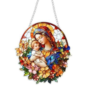 Imagem de Generic Decoração de janela para presente de mãe e filha, pingente floral colorido para o Dia Mães em acrílico para parede da sala de estar.