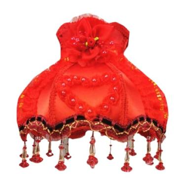 Imagem de Ioensy Abajur com franjas e renda de contas, decorativo para luminárias de mesa, com pingente de borla em estilo retrô para decoração de sala de jantar e, Vermelho