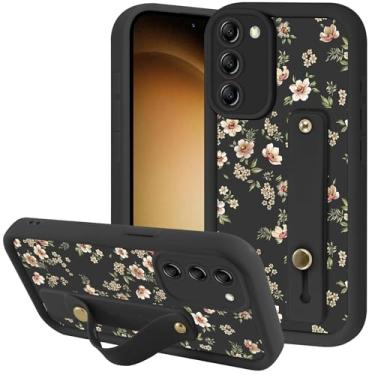 Imagem de Zrutru Capa de telefone floral de flores estéticas para Samsung Galaxy S23+ 5G com alça de pulso ajustável e flexível com suporte de silicone à prova de choque Funda para Samsung S23+ de 6,6 polegadas