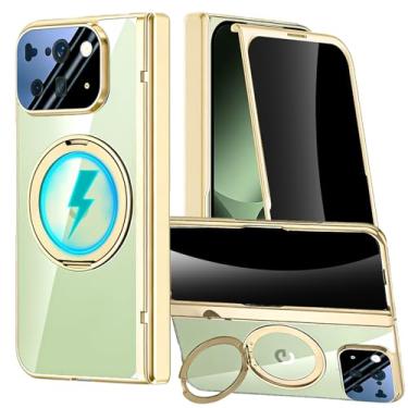 Imagem de YQODSZ Capa magnética dobrável para Google Pixel 10 Pro com suporte de anel giratório de 360°, compatível com proteção de tela Magsafe anti-espião, capa de cobertura total para Google Pixel 10 Pro