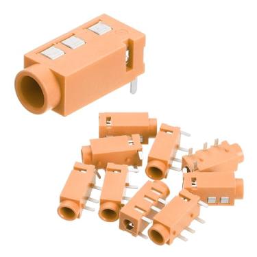 Imagem de uxcell Tomada estéreo de 10 peças, conector de áudio de 1/20.3 cm 3,5 mm 4 pinos PJ-320A PCB Mount soquete fêmea para microfone, fone de ouvido, reprodutor de mídia, leitor de MP3/MP4, amarelo