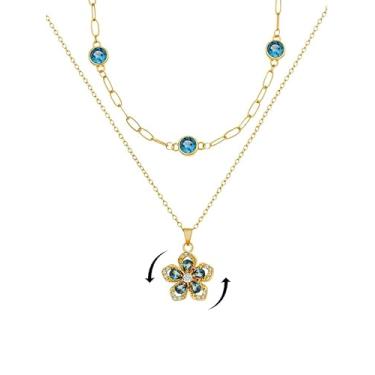 Imagem de rgwtgkyh Colares femininos com pedra do mês de nascimento em camadas, ouro 18 K, vermelho, fidget flor, hibisco, presente de aniversário de janeiro para mãe, amiga, namorada, irmãs, Large, Latão