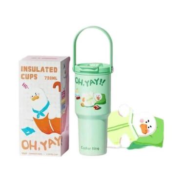 Imagem de Caneca Térmica De Aço Inoxidável Com Desenho Animado, Alça, Canudo À P