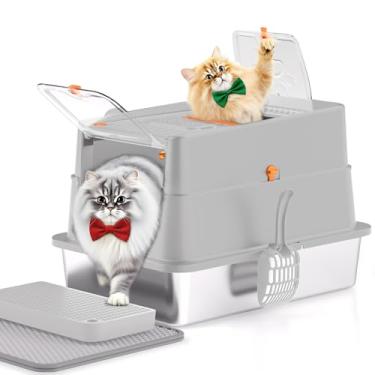 Imagem de APPKER Caixa de areia de aço inoxidável XL fechada para gatos com tampa de entrada superior, caixa de metal de alta face, inclui colher, tapete, escova, pedal, cinza