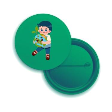 Imagem de Bottons com Alfinete, Tema Criança Abraçando o Planeta Terra, Design Cartoon, Branco, Pacote com 10 Unidades (50, Verde)