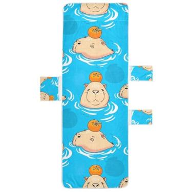 Imagem de Linda capa de cadeira de espreguiçadeira azul capivara toalhas de praia de piscina com bolsos espreguiçadeira de praia de verão 215 x 76 cm