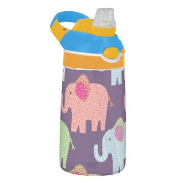 Imagem de Garrafa de água infantil de bolinhas coloridas com canudo 473 ml Tritan 473 ml Garrafa de água de plástico portátil à prova de vazamento para crianças, reutilizável, alça de transporte