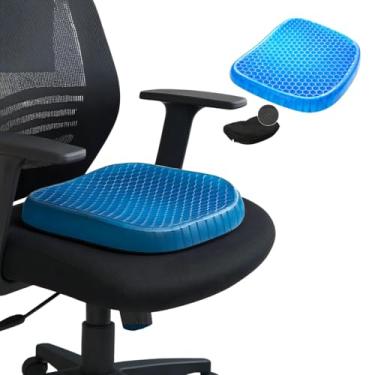 Imagem de Almofada Ortopédica em Gel para Cadeira 37x36cm Estrutura Colmeia Alívio para Cóccix Coluna Lombar Ciática e Hemorroida Capa Removível Antiderrapante