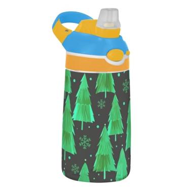 Imagem de Várias árvores verdes flocos de neve garrafa de água infantil 473 ml garrafa de água de plástico reutilizável com tampa de canudo 473 ml Tritan copo infantil portátil à prova de vazamento, alça de