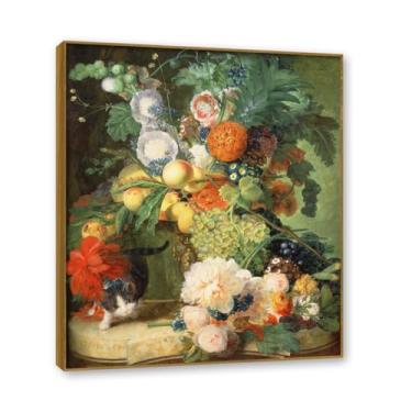 Imagem de Moldura de teca. Arte em tela floral country, pintura botânica vintage de natureza morta, decoração de parede de cozinha de fazenda emoldurada para sala de jantar. B08. 60 x 72 cm-23,6 x 28,3 pol