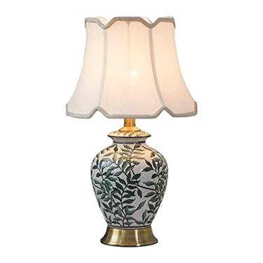 Imagem de Abajur de cabeceira vintage americano com cúpula em formato de sino, abajur de mesa grande em cerâmica oriental pintada e esmaltada, abajur de mesa em estilo Chinoaserie com vaso, abajur de