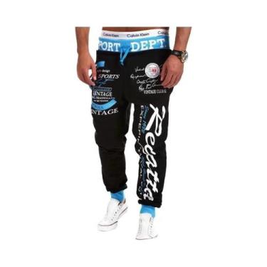 Imagem de Calças De Moletom Casuais Masculinas Em Cinza Azul Preto Com Cintura E