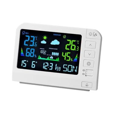 Imagem de KiBcsLic Estação Meteorológica Digital com Despertador e Visor LCD, Portátil e Versátil, com Termômetro Higrômetro para Ambientes Internos Externos, Ideal para, Style a White
