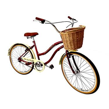 Imagem de Bicicleta Aro 26 passeio sem marchas c/Cesta Vime Vermelho
