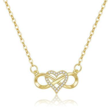 Imagem de Colar feminino com pingente de coração infinito de zircônia cúbica banhado a ouro 18 K, Large, Aço de titânio, Sem Pedra Preciosa
