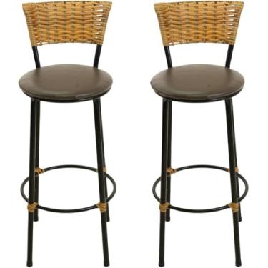 Imagem de kit 2 banquetas alta junco Imbuia bar balcão area gourmet (Marrom)