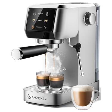 Imagem de AMZCHEF Máquina de café expresso profissional de 20 bares com batedor de leite, temperatura e pressão ajustáveis, máquina de café expresso de aço inoxidável para cappuccino, late, mocha, tanque de