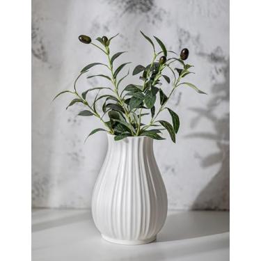 Imagem de NUPTIO Vaso de flores de cerâmica para buquê: vasos brancos de 20,5 cm de altura para decoração de casa - Mesa decorativa moderna para sala de estar, sala de jantar, decoração de cozinha