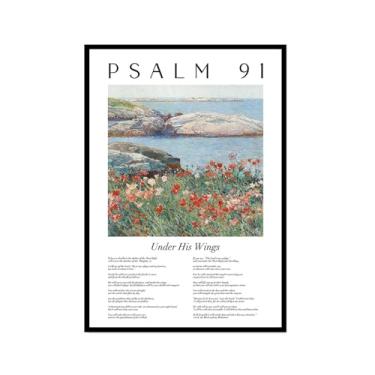 Imagem de Coleção de Salmos das Escrituras Monet Van Gogh Famosa Pintura em Aquarela Impressão Verso da Bíblia Pôster em Tela Decoração de Parede de Casa Cristã (SKU12,16x24" = (40 x 60 cm), Moldura Preta)