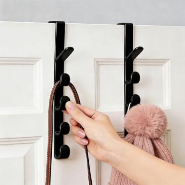 Imagem de Ganchos sobre a porta, pacote com 2 ganchos de plástico com 5 ganchos cada, 10 ganchos no total, organizador de cabides de porta de armário/banheiro/quarto, serve para portas padrão, (preto)