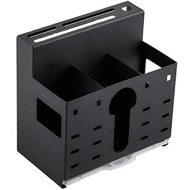 Imagem de Escorredor de talheres de aço inoxidável escorredor de talheres de cozinha suporte de parede/bancada rack de talheres rack de secagem cesta com ganchos 3 compartimentos divididos utensílios preto