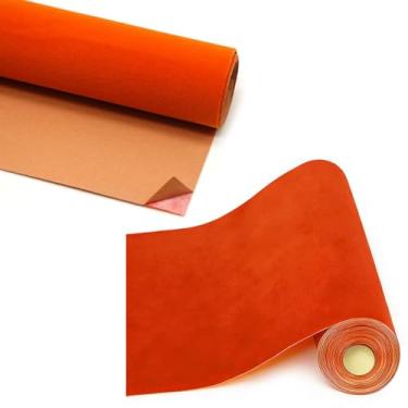 Imagem de Forro de papel autoadesivo de veludo para gaveta de joias tecido de artesanato cortado e colar laranja, forro de veludo macio para gaveta DIY (45 x 148 cm, 2 rolos)
