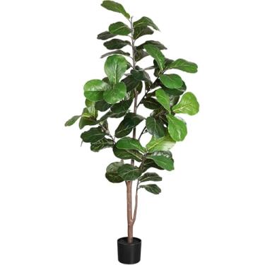 Imagem de 1,5 m de folha de violino artificial figueira com vaso, planta falsa de ficus lyrata para decoração interna e externa de escritório