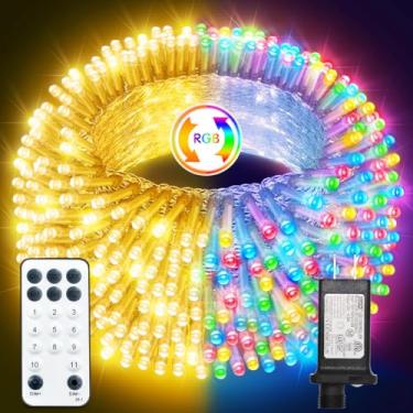 Imagem de LAMYAR Luzes de Natal com 300 LEDs, plugue conectável de 30 m com controle remoto e temporizador, luzes IP65 à prova d'água para quintal, jardim, decoração de Natal (mudança de cor + branco quente)