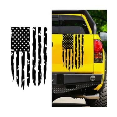 Imagem de FALVFUN Adesivo de caminhão com bandeira americana, adesivo de porta traseira de caminhão envelhecido patriótico criativo, decoração de janela de para-choque externo de caminhão à prova d'água
