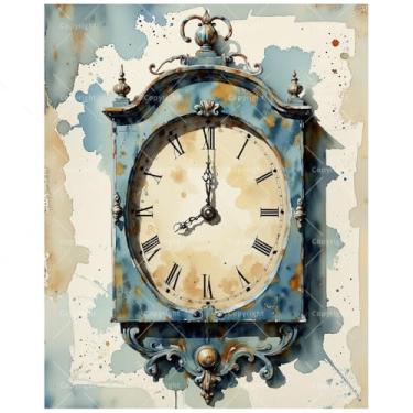 Imagem de TAOPAOLAB Kit de pintura por números de decoração antiga para adultos - Pintura rústica de relógio de parede DIY em tela 40,6 x 50,8 cm, conjunto de tinta acrílica, adequado para iniciantes, arte para