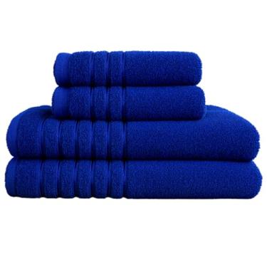 Imagem de Kit 4 Toalhas Algodão (02 Banho + 02 Rosto) - Jogo de Toalhas Super Absorventes 400g Tamanho Grande 70cm x 130cm (AZUL)