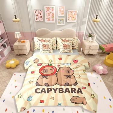 Imagem de Erosebridal Jogo de cama casal fofo de capivaras engraçado, 7 peças, com estampa de animais e crianças, adultos, conjunto de cama com estampa de estrelas de frutas