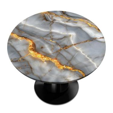 Imagem de Pardick Toalha de mesa redonda de mármore com borda elástica, toalha de mesa à prova d'água, limpável, para piquenique, pátio, serve para mesas de até 114 a 142 cm de diâmetro