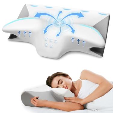Imagem de Travesseiro de pescoço com memória para cama – Travesseiro de suporte de pescoço para alívio da dor, travesseiro cervical ergonômico para dormir, travesseiro de cama de contorno ortopédico para o lado